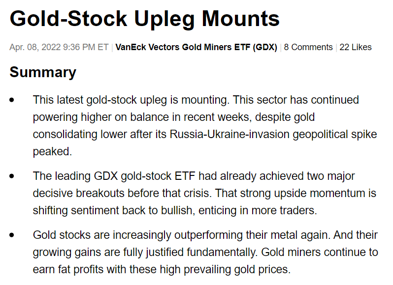 比黄金涨幅更大！金矿股成为大赢家 通胀狂飙、股市疲弱与俄乌战争支撑 杠杆表现亮眼突出