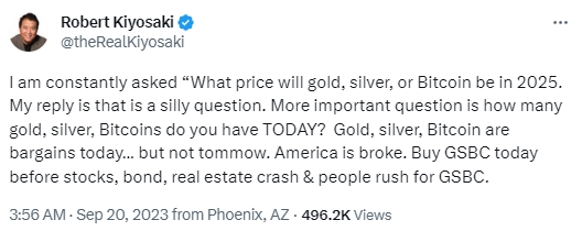 股票、债券和房地产将崩盘！《富爸爸穷爸爸》作者：美国已破产 ”黄金和比特币价格后市高升”