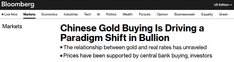 黄金的韧性令分析师惊讶！彭博：中国黄金购买正在推动黄金的范式转变