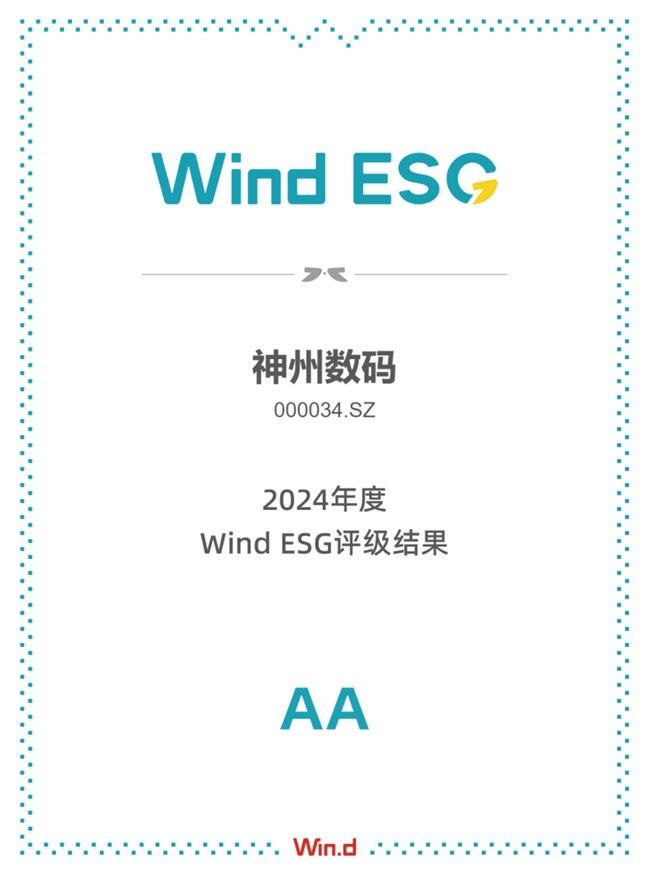 星空体育入口首次突破神州数码Wind ESG评级升至AA级排名电子设备仪器和元件行业第二(图1)