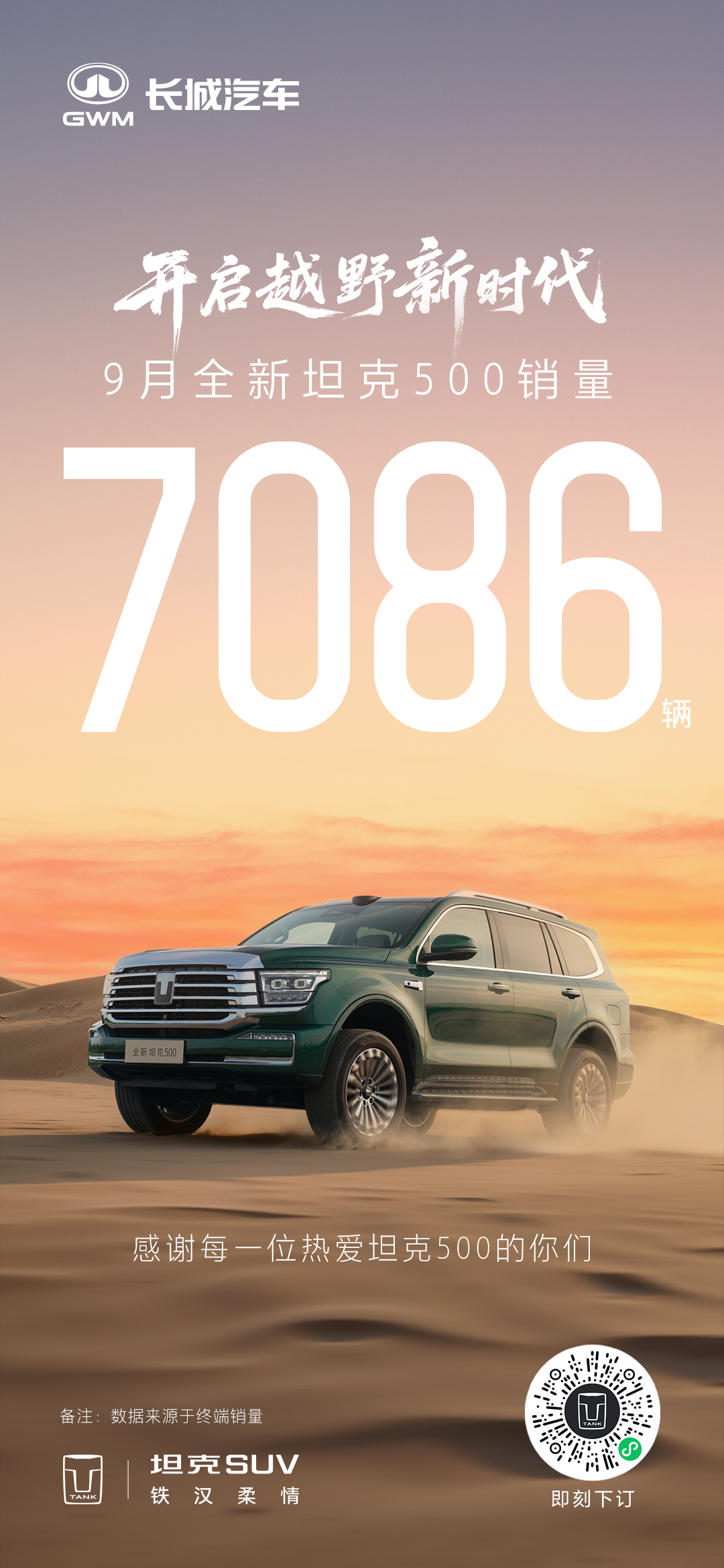 单月销量7086辆！全新坦克500重塑豪华越野格局