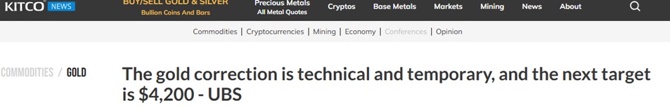黄金多头不要怕！瑞银：金价只是暂时技术性调整 下一目标看向TA