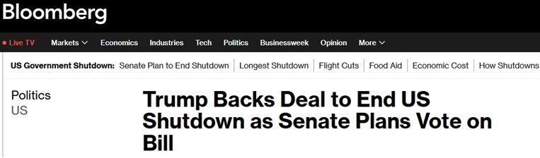 特朗普刚刚重大发声！彭博:美国政府可能在几天内结束停摆 美股飙升