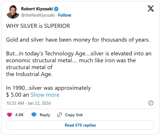《富爸爸穷爸爸》作者语出惊人！罗伯特·清崎对年底白银价格做出大胆预测